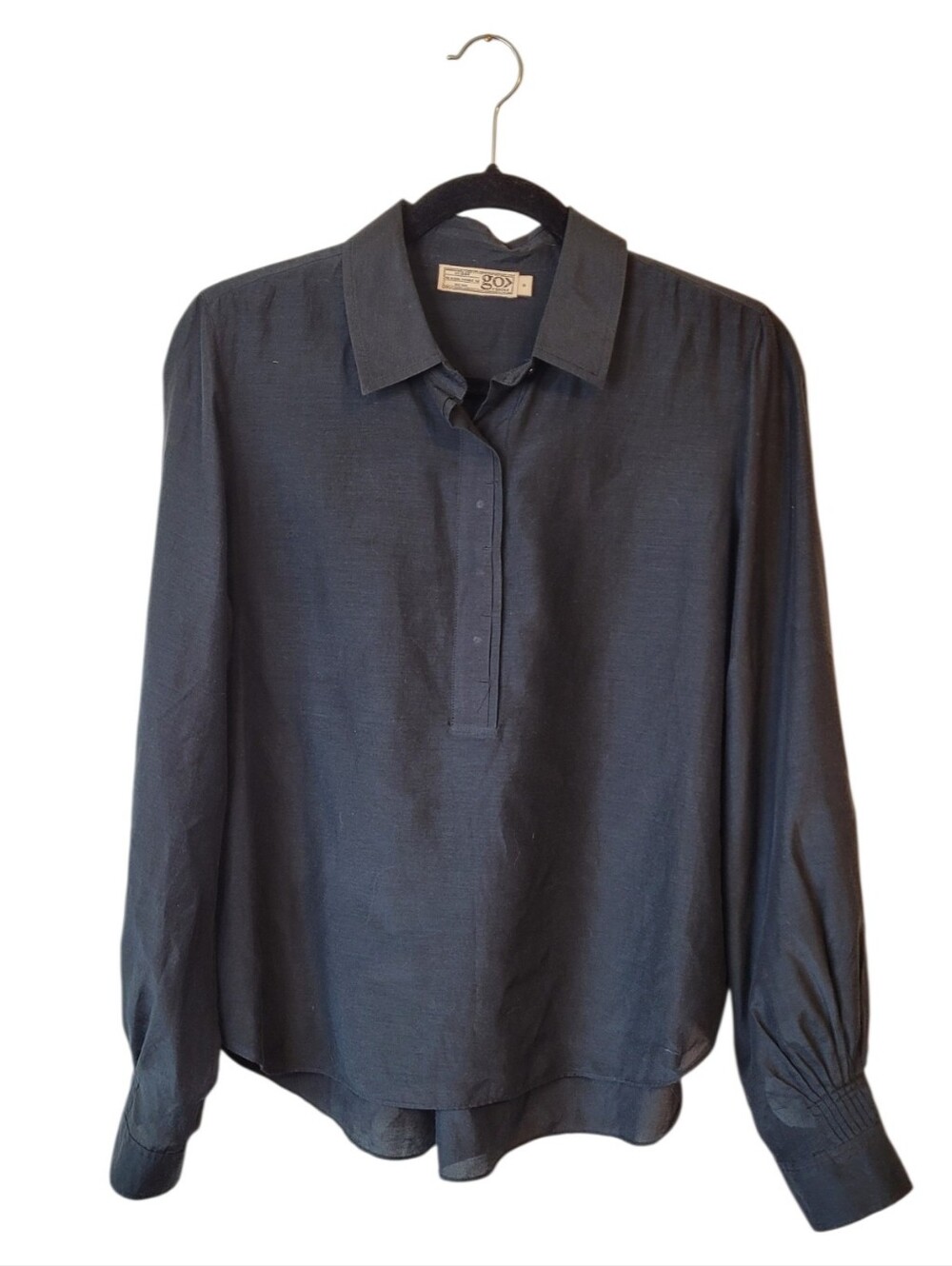 GO BY GO SILK Black Long-Sleeve Button Placket Shirt Size S